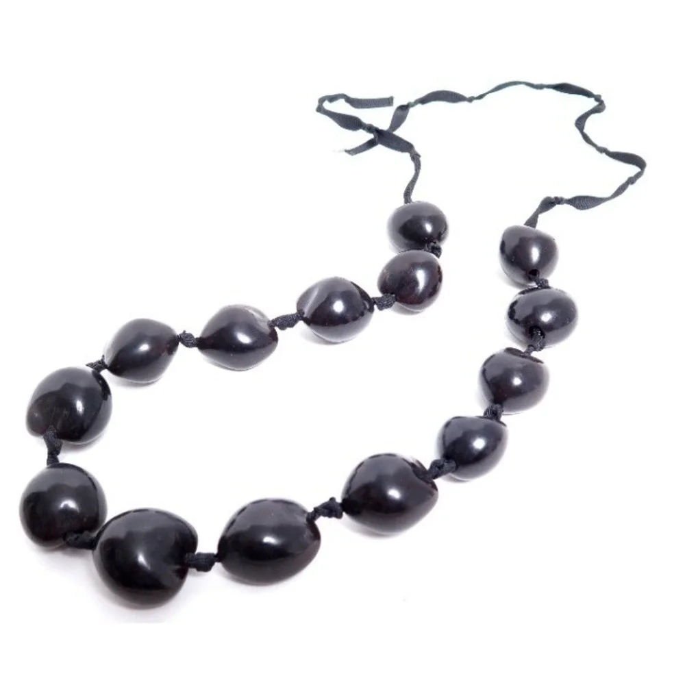BLACK KUKUI NUT‎ BEAD LEI NECKLACE HAWAIIN JEWELRY